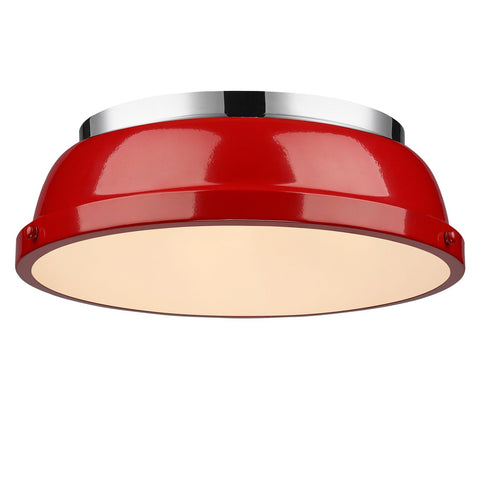 Duncan 14" Flush Mount in Chrome with a Red Shade Ceiling Golden Lighting 
