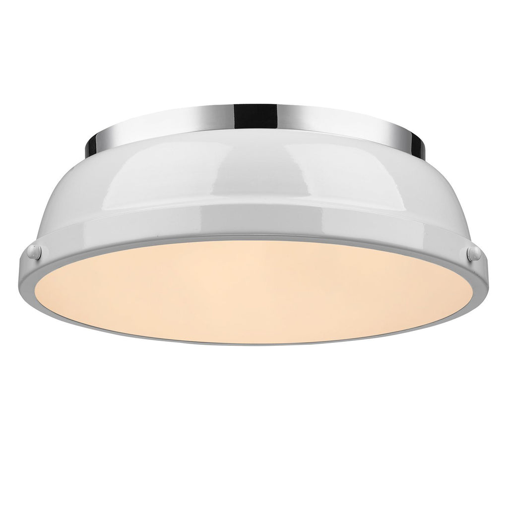 Duncan 14" Flush Mount in Chrome with a White Shade Ceiling Golden Lighting 