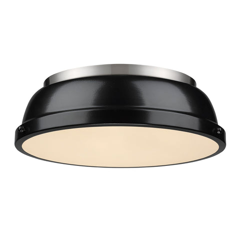 Duncan 14" Flush Mount in Pewter with a Black Shade Ceiling Golden Lighting 