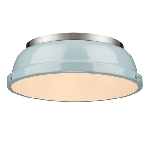Duncan 14" Flush Mount in Pewter with a Seafoam Shade Ceiling Golden Lighting 