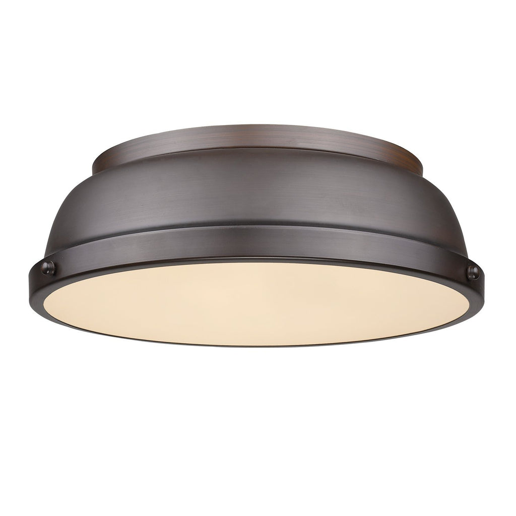 Duncan 14" Flush Mount in Rubbed Bronze with a Rubbed Bronze Shade Ceiling Golden Lighting 