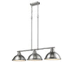 Duncan 3 Light Linear Pendant in Pewter with Pewter Shades Ceiling Golden Lighting 