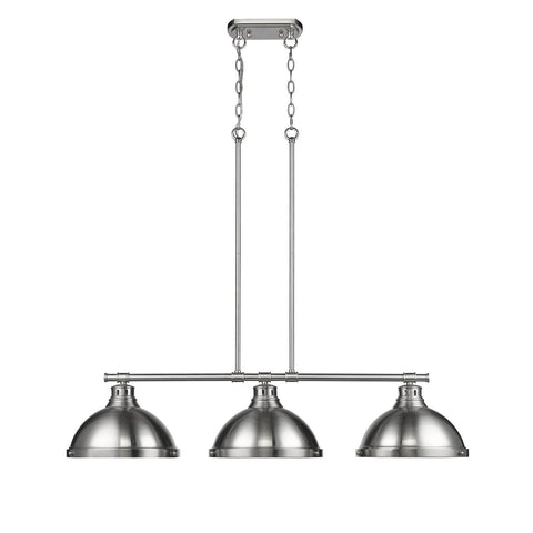 Duncan 3 Light Linear Pendant in Pewter with Pewter Shades Ceiling Golden Lighting 