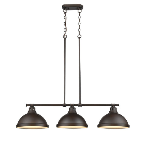 Duncan 3 Light Linear Pendant in Rubbed Bronze with Rubbed Bronze Shades Ceiling Golden Lighting 