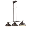 Duncan 3 Light Linear Pendant in Rubbed Bronze with Rubbed Bronze Shades Ceiling Golden Lighting 