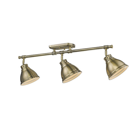 Duncan 3 Light Semi-Flush - Track Light in Aged Brass with Brass Shades Tracks Golden Lighting 