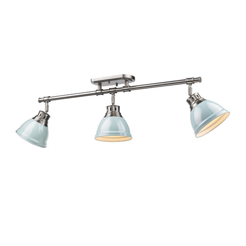Duncan 3 Light Semi-Flush - Track Light in Pewter with Seafoam Shades