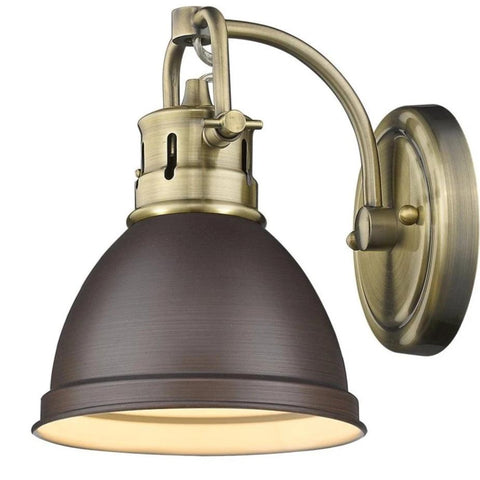 Duncan 1 Light Bath Vanity in Aged Brass with Rubbed Bronze Shade Wall Golden Lighting 