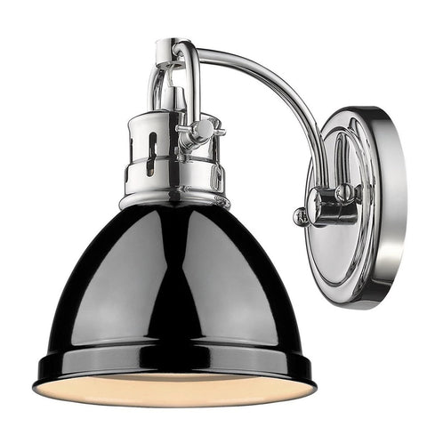 Duncan 1 Light Bath Vanity in Chrome with a Black Shade Wall Golden Lighting 