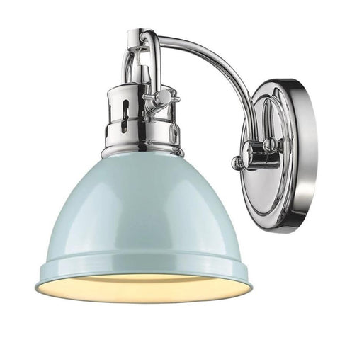 Duncan 1 Light Bath Vanity in Chrome with a Seafoam Shade Wall Golden Lighting 