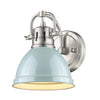 Duncan 1 Light Bath Vanity in Pewter with a Seafoam Shade Wall Golden Lighting 