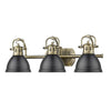 Duncan 25"w Brass Bath Vanity Light with Black Shades Wall Golden Lighting 
