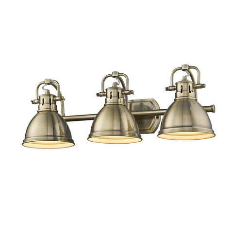 Duncan 3 Light Bath Vanity in Aged Brass with Brass Shades Wall Golden Lighting 