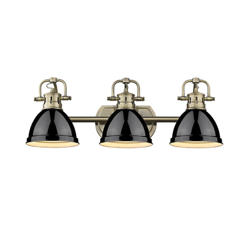 Duncan 3 Light Bath Vanity in Aged Brass with Black Shades Wall Golden Lighting Black 