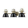 Duncan 3 Light Bath Vanity in Aged Brass with Black Shades Wall Golden Lighting 