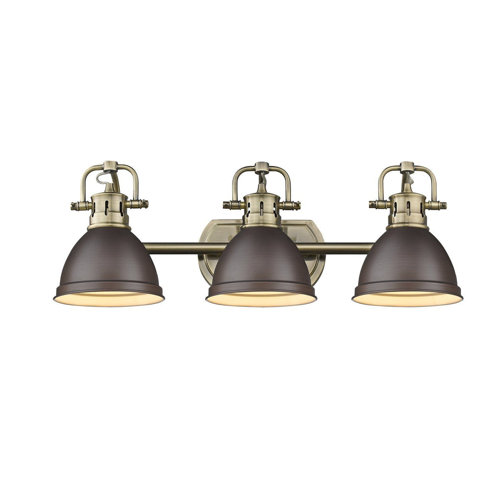 Duncan 3 Light Bath Vanity in Aged Brass with Rubbed Bronze Shades Wall Golden Lighting 