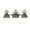 Duncan 3 Light Bath Vanity in Aged Brass with Rubbed Bronze Shades Wall Golden Lighting 