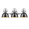 Duncan 3 Light Bath Vanity in Chrome with Black Shades Wall Golden Lighting 