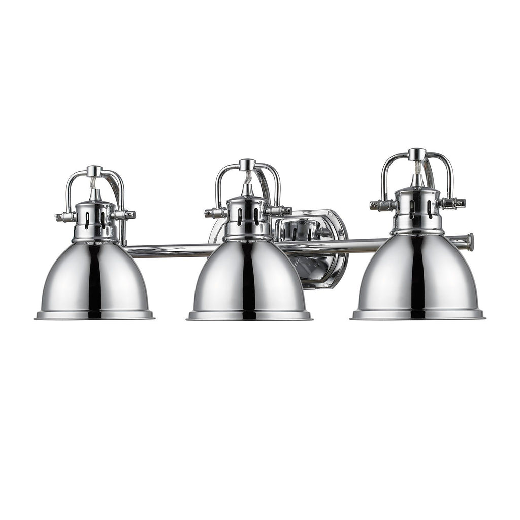 Duncan 3 Light Bath Vanity in Chrome with Chrome Shades Wall Golden Lighting 