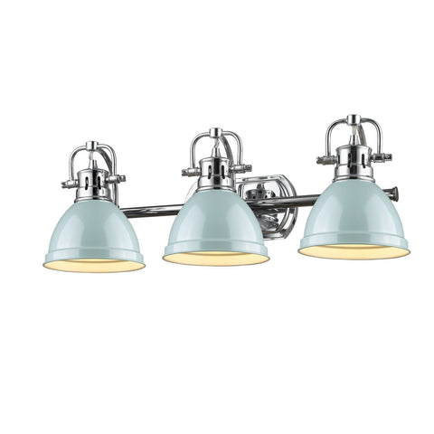Duncan 3 Light Bath Vanity in Chrome with Seafoam Shades Wall Golden Lighting 