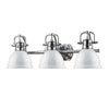 Duncan 3 Light Bath Vanity in Chrome with White Shades Wall Golden Lighting 