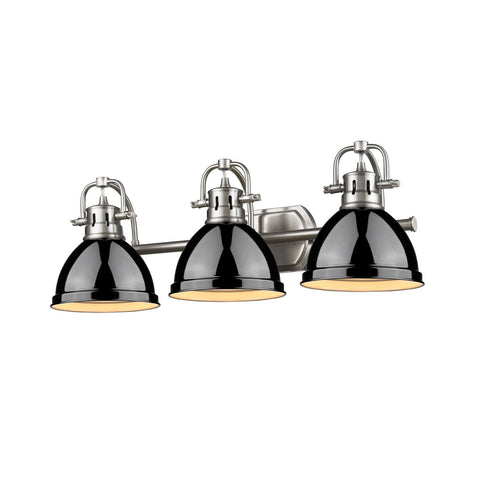 Duncan 3 Light Bath Vanity in Pewter with Black Shades Wall Golden Lighting 