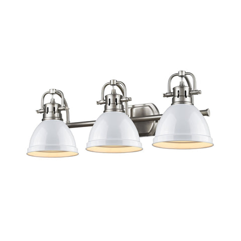 Duncan 3 Light Bath Vanity in Pewter with White Shades Wall Golden Lighting 