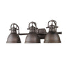 Duncan 3 Light Bath Vanity in Rubbed Bronze with Rubbed Bronze Shades Wall Golden Lighting 