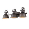 Duncan 3 Light Bath Vanity in Rubbed Bronze with Rubbed Bronze Shades Wall Golden Lighting 