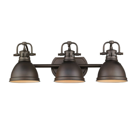 Duncan 3 Light Bath Vanity in Rubbed Bronze with Rubbed Bronze Shades Wall Golden Lighting 