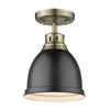 Duncan 9"w Aged Brass Flush Mount with Black Shade Ceiling Golden Lighting 