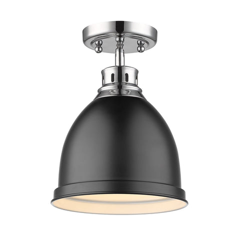 Duncan 8"w Flush Mount in Chrome with a Matte Black Shade Ceiling Golden Lighting 
