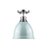 Duncan Flush Mount in Chrome with a Seafoam Shade Ceiling Golden Lighting 