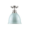 Duncan Flush Mount in Pewter with a Seafoam Shade Ceiling Golden Lighting 