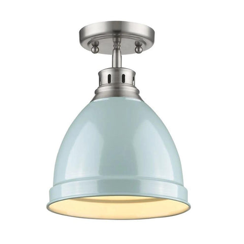 Duncan Flush Mount in Pewter with a Seafoam Shade Ceiling Golden Lighting 