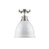 Duncan Flush Mount in Pewter with a White Shade Ceiling Golden Lighting 
