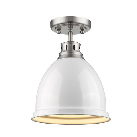 Duncan Flush Mount in Pewter with a White Shade Ceiling Golden Lighting White 