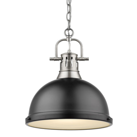 Duncan 14"w Pewter Chain Pendant with Black Shade Ceiling Golden Lighting 