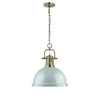 Duncan 17"w Brass Chain Pendant with Seafoam Shade Ceiling Golden Lighting 