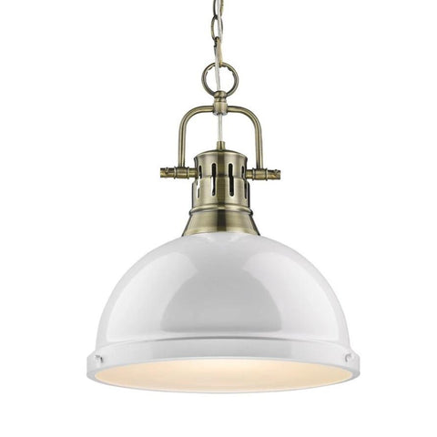Duncan 1 Light Pendant with Chain in Aged Brass with White Ceiling Golden Lighting 