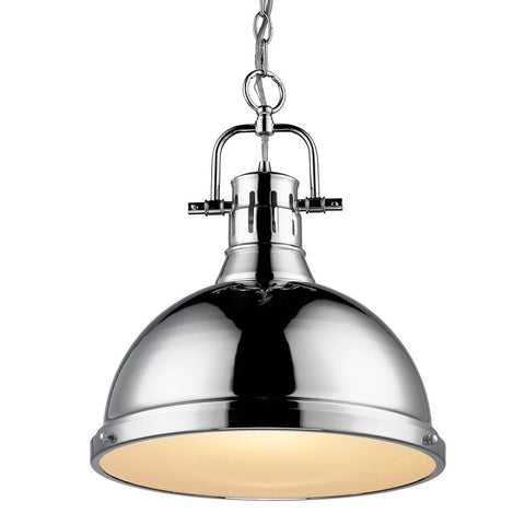 Duncan 1 Light Pendant with Chain in Chrome with a Chrome Shade Ceiling Golden Lighting 