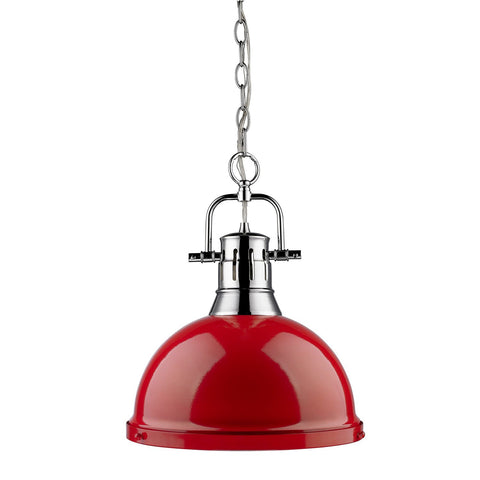 Duncan 1 Light Pendant with Chain in Chrome with a Red Shade Ceiling Golden Lighting 