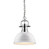 Duncan 1 Light Pendant with Chain in Chrome with a White Shade Ceiling Golden Lighting 