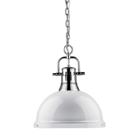 Duncan 1 Light Pendant with Chain in Chrome with a White Shade Ceiling Golden Lighting 