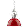 Duncan 14"w Pendant with Chain in Pewter with a Red Shade Ceiling Golden Lighting 