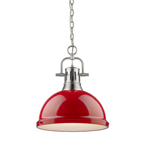 Duncan 14"w Pendant with Chain in Pewter with a Red Shade Ceiling Golden Lighting Red 