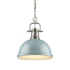 Duncan 1 Light Pendant with Chain in Pewter with a Seafoam Shade Ceiling Golden Lighting 