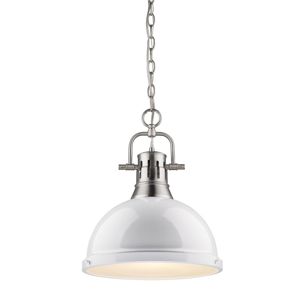 Duncan 1 Light Pendant with Chain in Pewter with a White Shade Ceiling Golden Lighting 