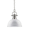 Duncan 1 Light Pendant with Chain in Pewter with a White Shade Ceiling Golden Lighting 