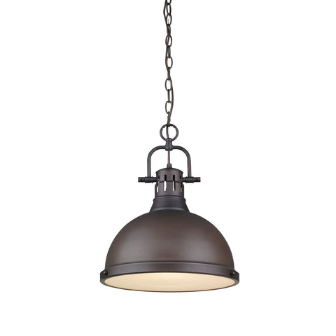 Duncan 1 Light Pendant with Chain in Rubbed Bronze with a Rubbed Bronze Shade Ceiling Golden Lighting 